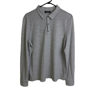 Naadam Polo Shirt Mens Medium Gray Wool Blend Long Sleeve Pullover Casual Prep *